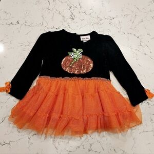 Little Lass Halloween Pumpkin Sequined Multimedia Sparkle Tulle Dress 24 months